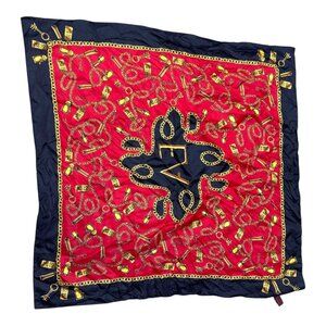 Elizabeth Arden Red Door Silk Scarf 32.5" Red & Black Chain Print Made In Italy